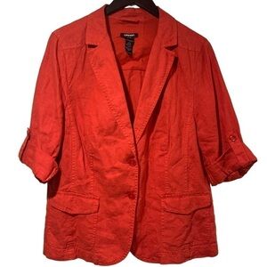 Olsen Red Linen Rolled Cuff Blazer